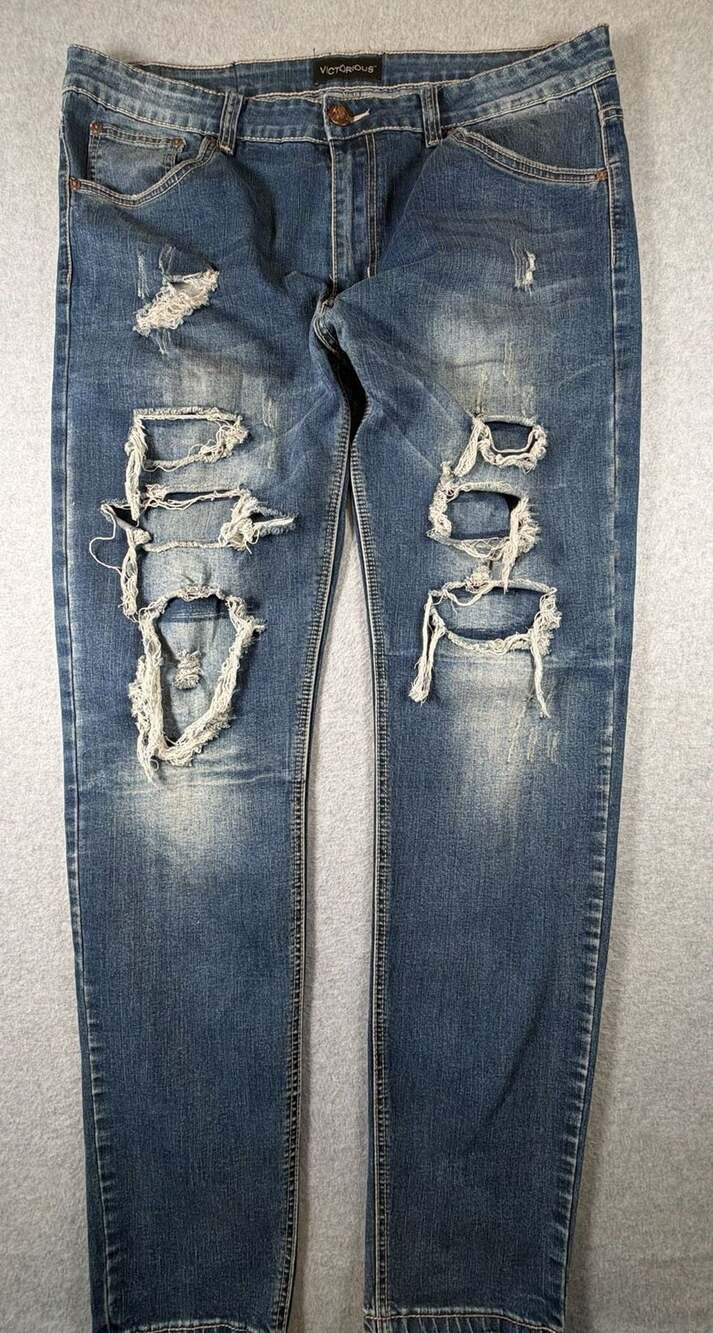 Victorious Men's Distressed Slim Fit Ripped Denim Jeans